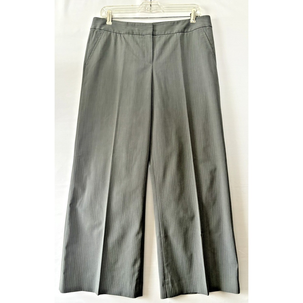 Lafayette 148 New‎ York Women Gray Pinstripe Wool Stretch Wide leg Pants 10 Pet